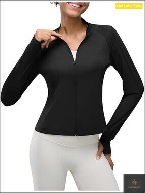 Lightweight Athletic Jacket UPF 50+ Sun Protection Full Zip Long Sleeve Cropped
